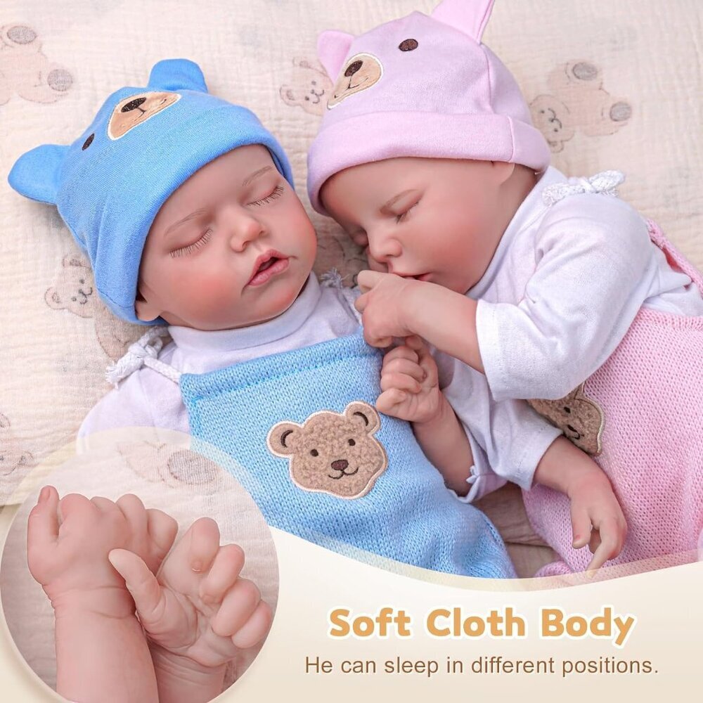 17" Reborn Baby Doll Twin Set Realistic Soft Vinyl Cloth Body Newborn Boy & Girl